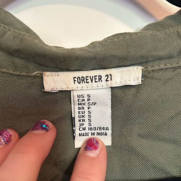 Forever 21 army green button down collared wrap sent waste dress - Picture 4 of 6